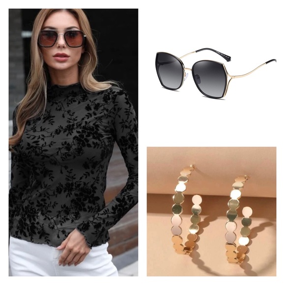 Jasmin Woman’s Jacquard Black Mesh Top - Picture 6 of 6